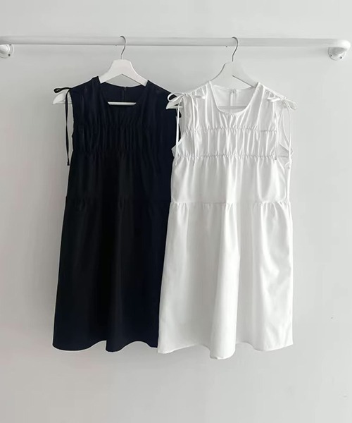 gossip!ロサンゼルス(ゴシップロサンゼルス)の「YUGA ラウンドネック リボンノースリーブ ワンピース(ワンピース・レディース・ホワイト/ブラック・FREE)」の1枚目の写真