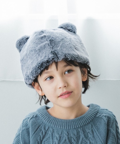 pairmanon（ペアマノン）の「フェイクファー アニマル 耳付き 帽子（ハット・キッズ・ブラック/グレー・FREE）」の4枚目の写真