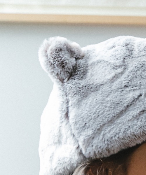 pairmanon（ペアマノン）の「フェイクファー アニマル 耳付き 帽子（ハット・キッズ・ブラック/グレー・FREE）」の6枚目の写真