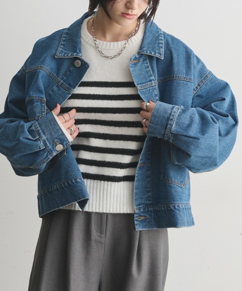 Aunt Marie's（アントマリーズ）の「【サイズ展開あり】オーバーサイズルーズGジャン（デニムジャケット・レディース・ブラック/ブルー/ネイビー/ホワイト・SMALL/FREE）」の17枚目の写真