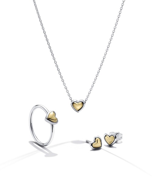 Pandora ゴールド ネックレス 2セット ハートペンダント Organically Shaped Heart Pendant Necklace