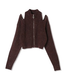 肩開きスパンコールニット