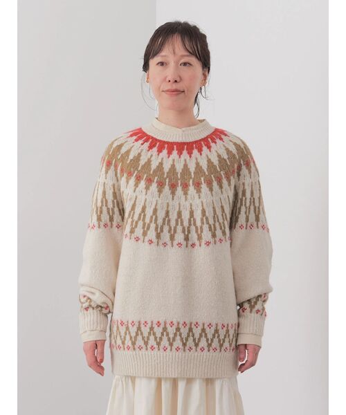 CRAFT STANDARD BOUTIQUE(クラフトスタンダードブティック)の「【男女兼用】求心柄ブラッシングニット(ニット/セーター・レディース・アイボリー/カーキ/ダークベージュ/ブラック・L/XL/M)」の9枚目の写真