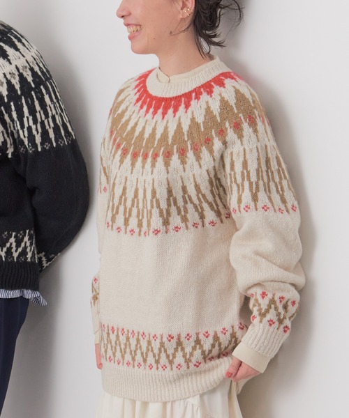 CRAFT STANDARD BOUTIQUE(クラフトスタンダードブティック)の「【男女兼用】求心柄ブラッシングニット(ニット/セーター・レディース・アイボリー/カーキ/ダークベージュ/ブラック・L/XL/M)」の1枚目の写真