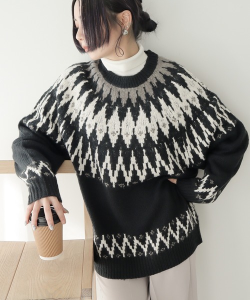 CRAFT STANDARD BOUTIQUE(クラフトスタンダードブティック)の「【男女兼用】求心柄ブラッシングニット(ニット/セーター・レディース・アイボリー/カーキ/ダークベージュ/ブラック・L/XL/M)」の3枚目の写真