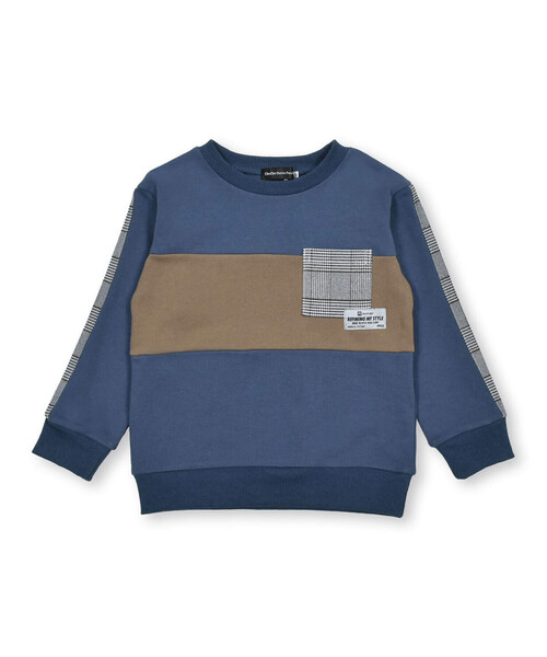 【セール】ウラゲ＋グレンチェック切り替えトレーナー(95~150cm)（スウェット）｜BeBe Petits Pois Vert（ベベプチポワヴェール）