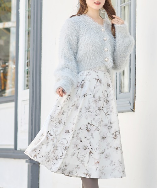 tocco closet(トッコ クローゼット)の「ウエスト配色ライン入りフラワープリントフレアスカート(スカート・レディース・モカ/アイボリー・M)」の18枚目の写真