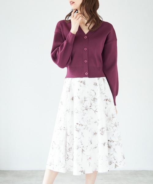 tocco closet(トッコ クローゼット)の「ウエスト配色ライン入りフラワープリントフレアスカート(スカート・レディース・モカ/アイボリー・M)」の22枚目の写真