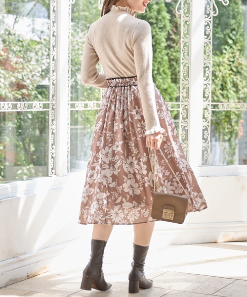 DRAWER 16AW フレアスカート ウエストリボン テラコッタ ドゥロワー DRAWER 16AW フレアスカート ウエストリボン テラコッタ