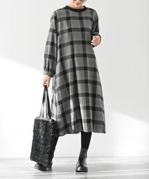 ネル起毛チェックリブ付きワンピース