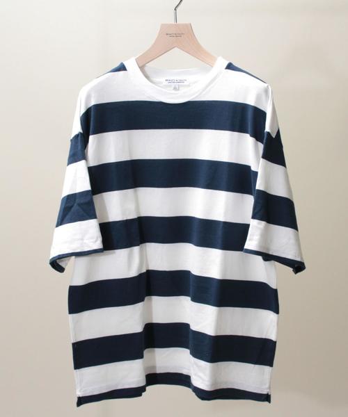 BEAUTY&YOUTH UNITED ARROWS（ビューティーアンドユースユナイテッドアローズ）の「【WEB限定】by∴ ワイドボーダークルーネック ハーフスリーブ カットソー MADE IN JAPAN ◆（Tシャツ/カットソー・メンズ・その他1/その他2/その他3・MEDIUM/SMALL/LARGE）」の3枚目の写真