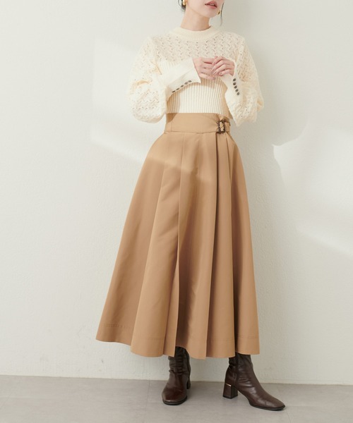 natural couture(ナチュラルクチュール)の「アシメベルトタックスカート(スカート・レディース・グリーン/ベージュ/ブラック・FREE)」の11枚目の写真