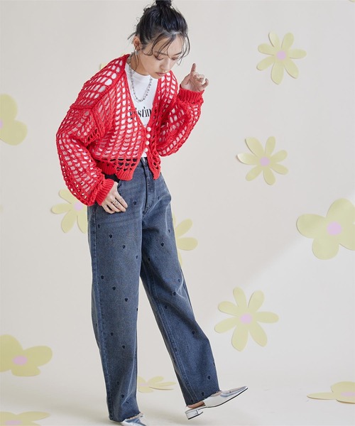miette（ミエット）の「パールボタンメッシュ編みカーディガン（カーディガン/ボレロ・レディース・ブルー/ライトグリーン/レッド/ブラック・FREE）」の10枚目の写真