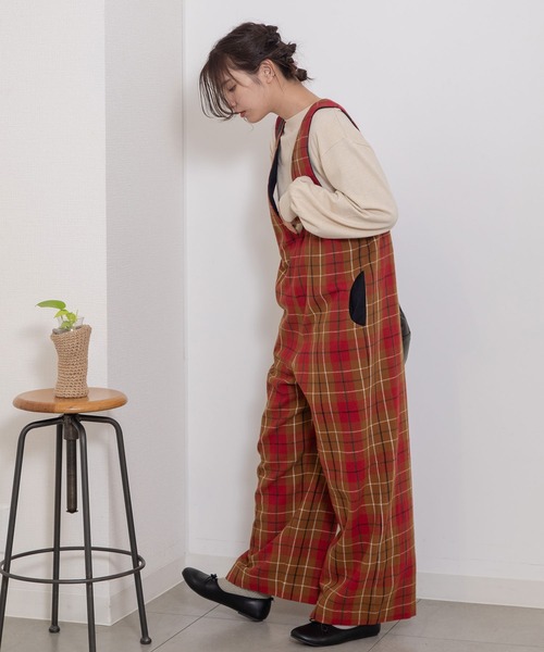 POU DOU DOU(プードゥドゥ)の「タータンチェックVネックオールインワン(サロペット/オーバーオール・レディース・ブラウン/ダークグレー・3)」の22枚目の写真