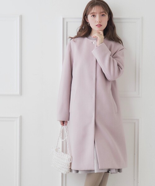 couture brooch（クチュールブローチ）の「◆ビジュー釦ロングコート（ノーカラーコート・レディース・ブラック/ピンク/ライトベージュ・42/38/40）」の18枚目の写真