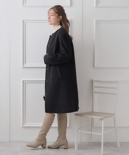 couture brooch（クチュールブローチ）の「◆ビジュー釦ロングコート（ノーカラーコート・レディース・ブラック/ピンク/ライトベージュ・42/38/40）」の20枚目の写真