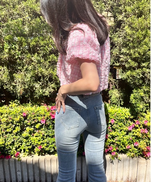 MORE self LOVE（モアセルフラブ）の「サイドレースアップデニム（デニムパンツ・レディース・ブルー・SMALL/LARGE/X-LARGE）」の17枚目の写真