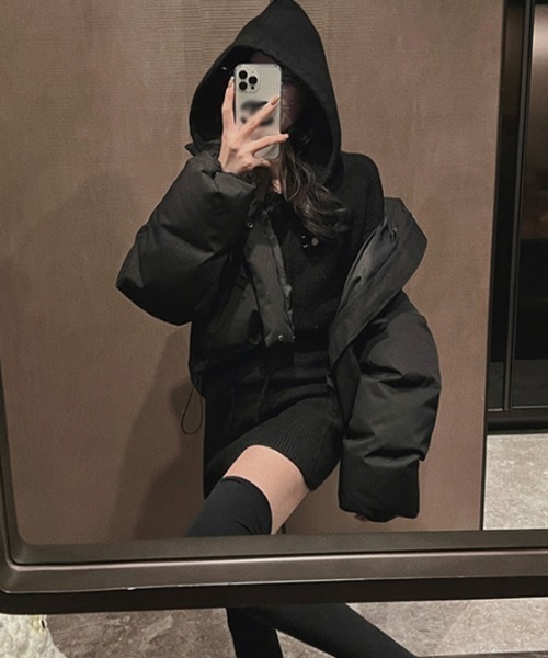 Miniministore(ミニミニストア)の「ミニニットワンピース フード付き 韓国風(ワンピース・レディース・ダークグレー/アイボリー/レッド/ブラック・フリー)」の7枚目の写真