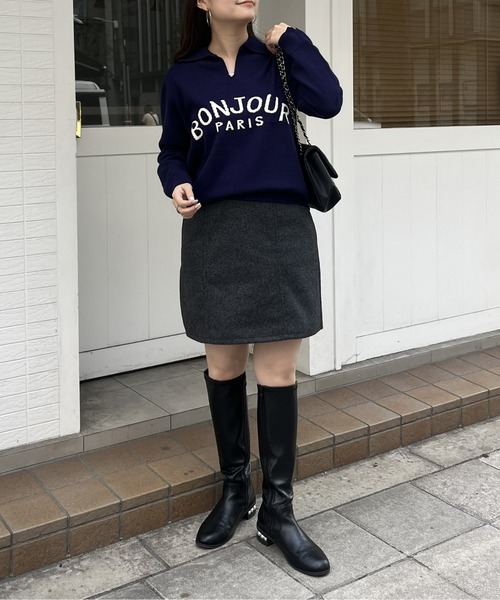 prose verse（プロズヴェール）の「【BONJOUR】スキッパーロゴニット（ニット/セーター・レディース・アイボリー/ネイビー・ﾌﾘ-）」の13枚目の写真