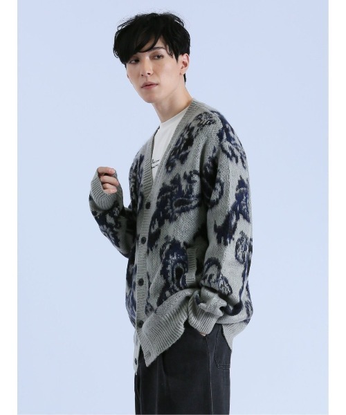 semantic design（セマンティックデザイン）の「【オーバーサイズ】セマンティックデザイン モヘアタッチ ペイズリー Vネック ニットカーディガン（カーディガン/ボレロ・メンズ・グレー/ブラック・LARGE/MEDIUM）」の3枚目の写真
