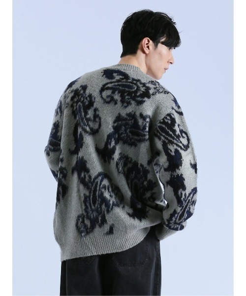semantic design（セマンティックデザイン）の「【オーバーサイズ】セマンティックデザイン モヘアタッチ ペイズリー Vネック ニットカーディガン（カーディガン/ボレロ・メンズ・グレー/ブラック・LARGE/MEDIUM）」の4枚目の写真