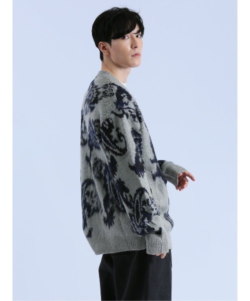 semantic design（セマンティックデザイン）の「【オーバーサイズ】セマンティックデザイン モヘアタッチ ペイズリー Vネック ニットカーディガン（カーディガン/ボレロ・メンズ・グレー/ブラック・LARGE/MEDIUM）」の5枚目の写真