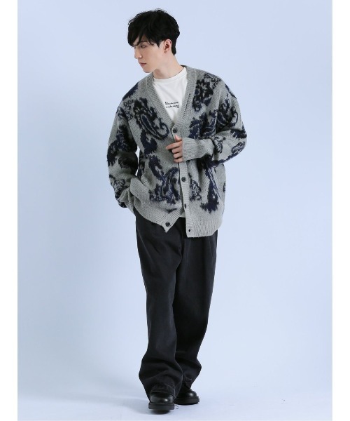 semantic design（セマンティックデザイン）の「【オーバーサイズ】セマンティックデザイン モヘアタッチ ペイズリー Vネック ニットカーディガン（カーディガン/ボレロ・メンズ・グレー/ブラック・LARGE/MEDIUM）」の12枚目の写真