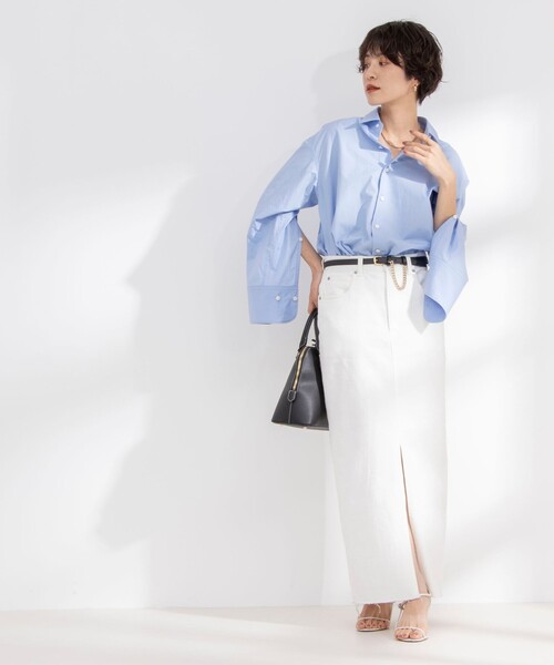 Rie Miller(リエミラー)の「スリットロングデニムスカート(デニムスカート・レディース・ブルー系その他7/オフホワイト・L/S/M)」の8枚目の写真