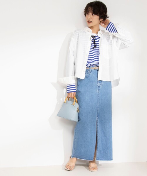 Rie Miller(リエミラー)の「スリットロングデニムスカート(デニムスカート・レディース・ブルー系その他7/オフホワイト・L/S/M)」の18枚目の写真