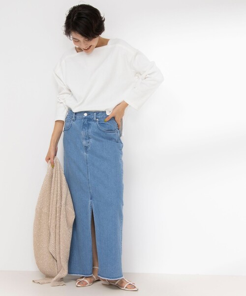 Rie Miller(リエミラー)の「スリットロングデニムスカート(デニムスカート・レディース・ブルー系その他7/オフホワイト・L/S/M)」の20枚目の写真