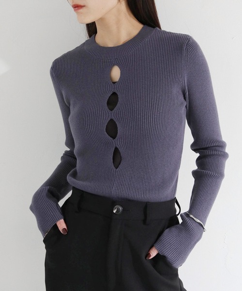 cheriella（シェリエラ）の「【cheriella】WEB限定前後２WAYバックスリットリブニット（ニット/セーター・レディース・アイボリー/ブルーグレー/オレンジ/ライトグレー/ブラック・M）」の5枚目の写真