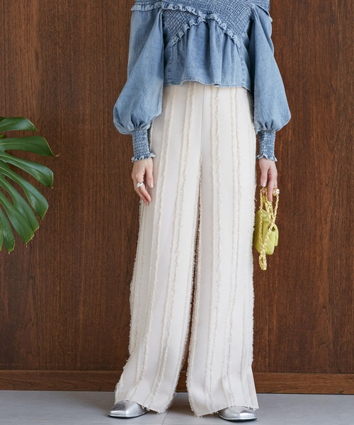 VIS（ビス）の「フリンジパンツ（スラックス・レディース・ミント/キナリ/ブラック・FREE）」の2枚目の写真