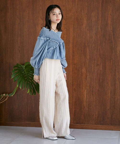 VIS（ビス）の「フリンジパンツ（スラックス・レディース・ミント/キナリ/ブラック・FREE）」の21枚目の写真