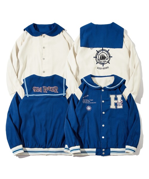 HOOK(フック)の「HOOK -original- リバーシブルセーラーカラーブルゾンジャケット(スタジャン・メンズ・ブラック/ネイビー・XL/L/M)」の4枚目の写真