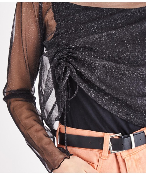 LATINA（ラティーナ）の「ラメチュール シアー シースルー シャーリング ハイネック 長袖（Tシャツ/カットソー・レディース・ブラック・FREE）」の4枚目の写真