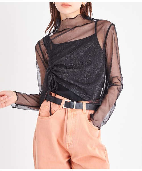 LATINA（ラティーナ）の「ラメチュール シアー シースルー シャーリング ハイネック 長袖（Tシャツ/カットソー・レディース・ブラック・FREE）」の7枚目の写真