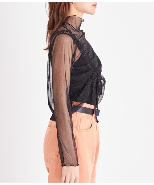 LATINA（ラティーナ）の「ラメチュール シアー シースルー シャーリング ハイネック 長袖（Tシャツ/カットソー・レディース・ブラック・FREE）」の17枚目の写真