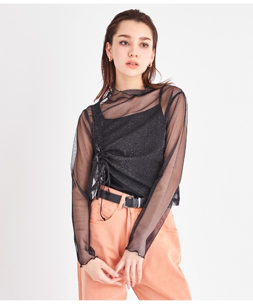 LATINA（ラティーナ）の「ラメチュール シアー シースルー シャーリング ハイネック 長袖（Tシャツ/カットソー・レディース・ブラック・FREE）」の2枚目の写真