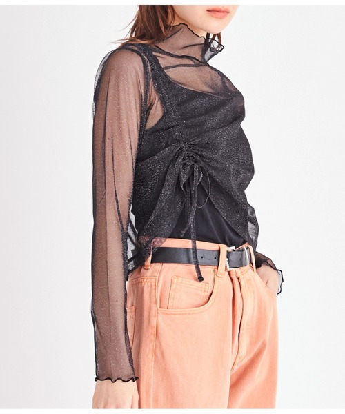 LATINA（ラティーナ）の「ラメチュール シアー シースルー シャーリング ハイネック 長袖（Tシャツ/カットソー・レディース・ブラック・FREE）」の6枚目の写真