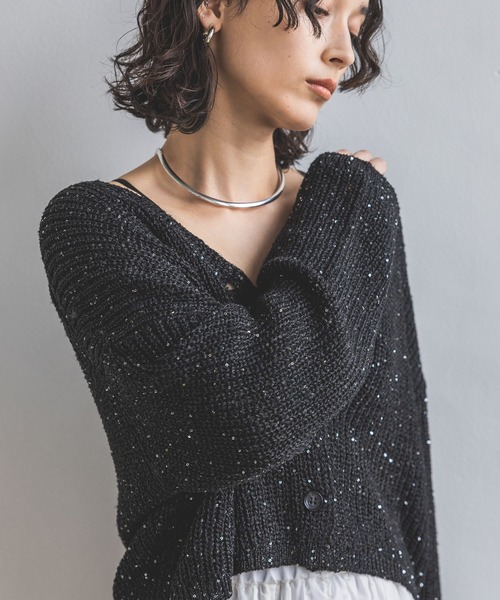 A part by（アパートバイ）の「≪追加2≫スパンコールVネックカーディガン（カーディガン/ボレロ・レディース・グレー/ブラック/ライトベージュ・FREE）」の6枚目の写真