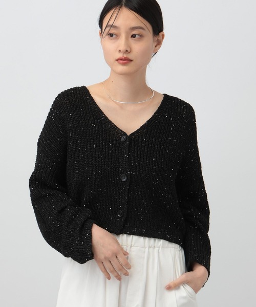 A part by（アパートバイ）の「≪追加2≫スパンコールVネックカーディガン（カーディガン/ボレロ・レディース・グレー/ブラック/ライトベージュ・FREE）」の19枚目の写真