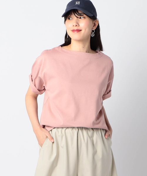 Grand PARK（グランドパーク）の「日本製 デラヴェ天竺 半袖Ｔシャツ　シーズンカラー（Tシャツ/カットソー・レディース・ベージュ/ライトグリーン/ベビーピンク・FREE）」の3枚目の写真