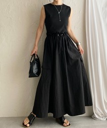 She's Closet（シーズクローゼット）の「異素材切り替えノースリーブAラインドロストギャザーロングドッキングワンピース（ワンピース）」