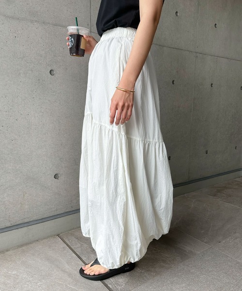 andme(アンドミー)の「ナイロンタフタティアードフレアスカート(スカート・レディース・ブラック/オフホワイト/グレー/ライトグリーン・M/L)」の8枚目の写真