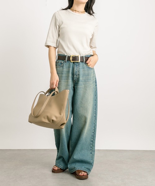 RIVE DROITE(リヴドロワ)の「テレコ5分袖Tシャツ(Tシャツ/カットソー・レディース・オフホワイト/ライトグレー/ブラック・FREE)」の19枚目の写真