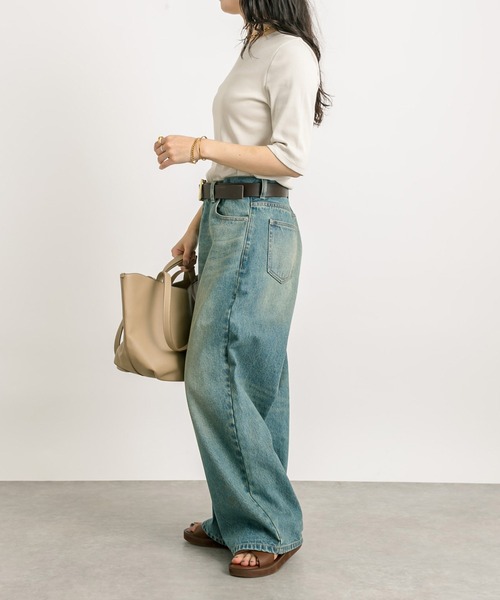 RIVE DROITE(リヴドロワ)の「テレコ5分袖Tシャツ(Tシャツ/カットソー・レディース・オフホワイト/ライトグレー/ブラック・FREE)」の20枚目の写真