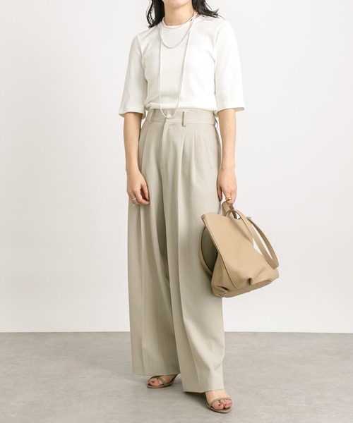 RIVE DROITE(リヴドロワ)の「テレコ5分袖Tシャツ(Tシャツ/カットソー・レディース・オフホワイト/ライトグレー/ブラック・FREE)」の4枚目の写真