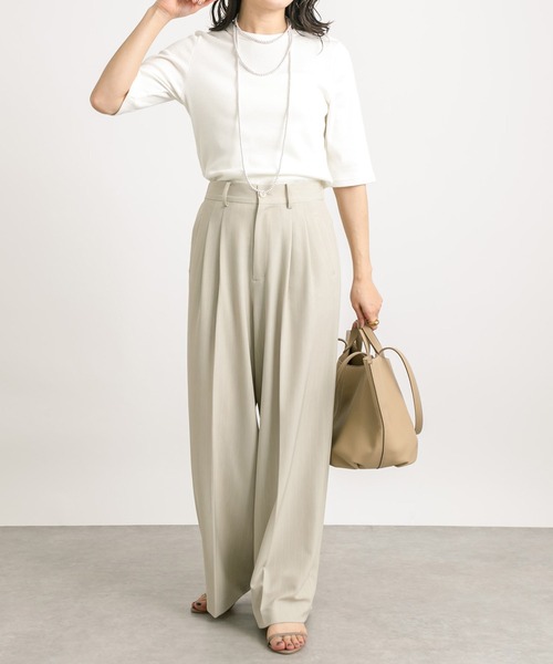 RIVE DROITE(リヴドロワ)の「テレコ5分袖Tシャツ(Tシャツ/カットソー・レディース・オフホワイト/ライトグレー/ブラック・FREE)」の5枚目の写真