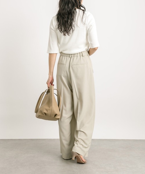 RIVE DROITE(リヴドロワ)の「テレコ5分袖Tシャツ(Tシャツ/カットソー・レディース・オフホワイト/ライトグレー/ブラック・FREE)」の7枚目の写真