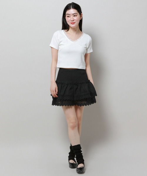 3.3 Field Trip （3.3フィールドトリップ）の「3.3 Field Trip／シャーリングレーススカート（裏地あり）（スカート・レディース・ブラック/ホワイト・FREE）」の8枚目の写真